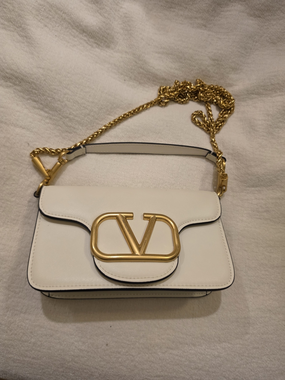 White Leather Shoulder Bag with Gold Hardware